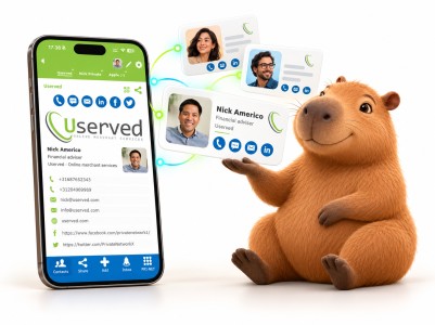 Business cards to share and collect. Connect for a live contact book!