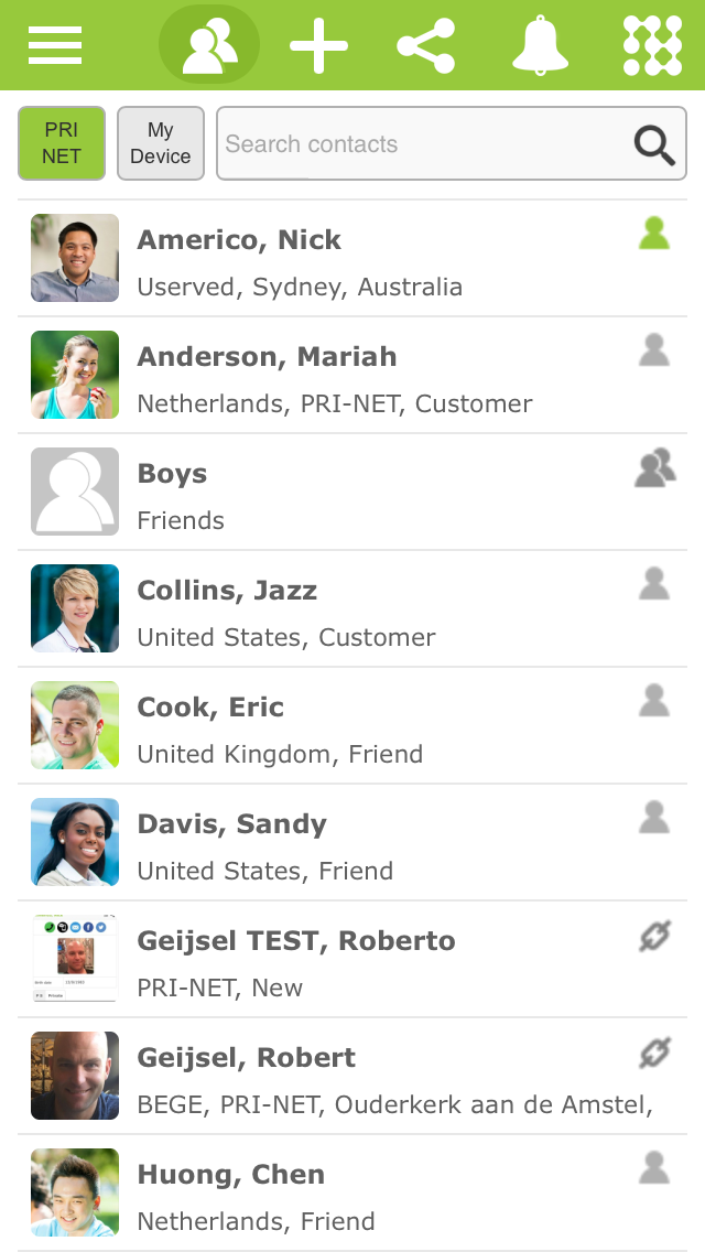 PRI-NET contactenlijst & telefoonlijst